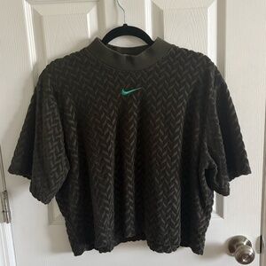 Nike Women Size M Medium Green Terry Cloth Textured mock neck cropped shirt